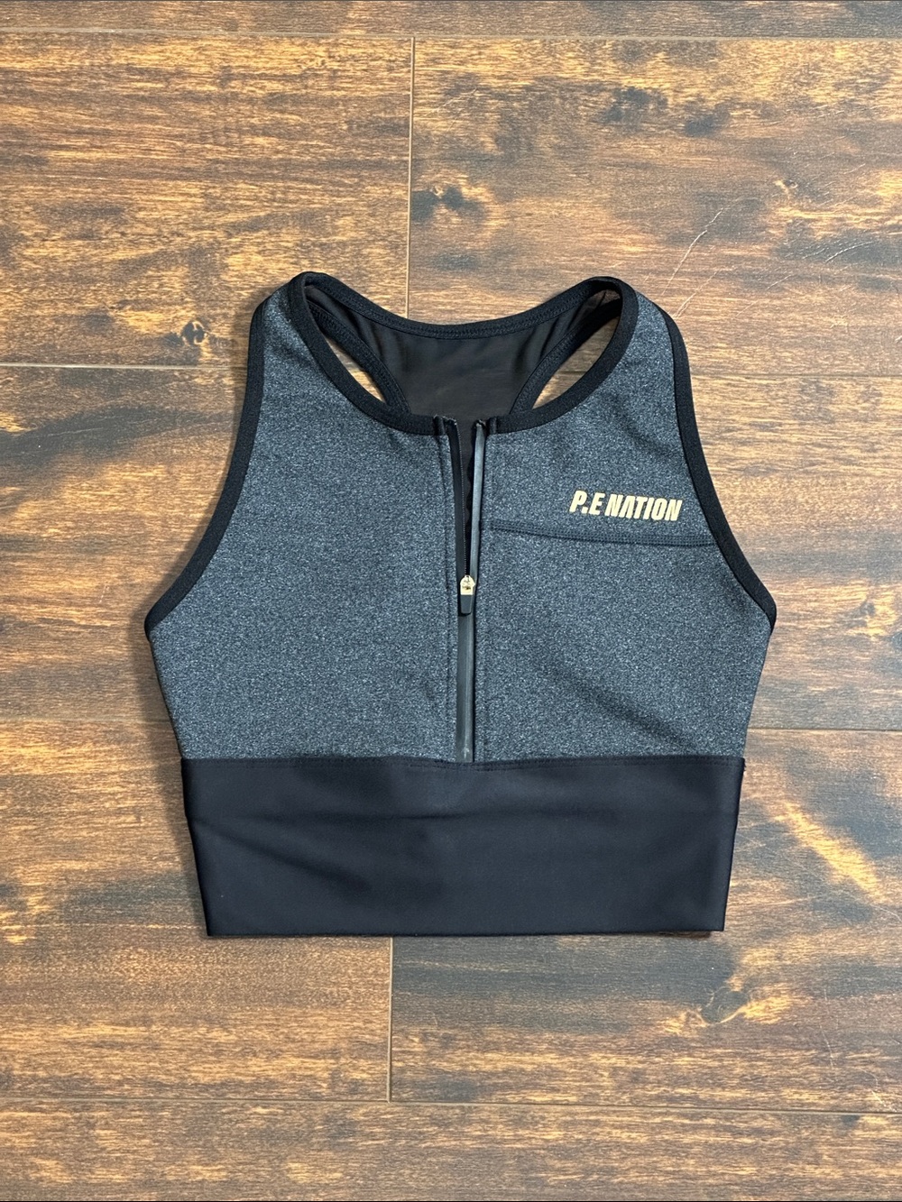 P.E Nation Black & Charcoal Front-Zip Athletic Crop Top⚡️🖤